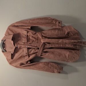 Shein Pink Corduroy Button-Up Shirt Dress with Waist Tie, size XS